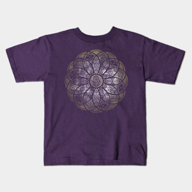 Ornamental Hamsa Mandala Grunge Kids T-Shirt by MellowGroove